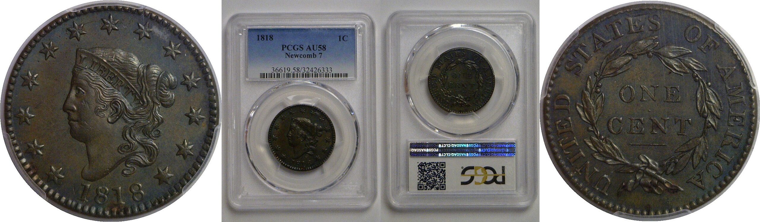 1818 Large Cent   PCGS AU-58