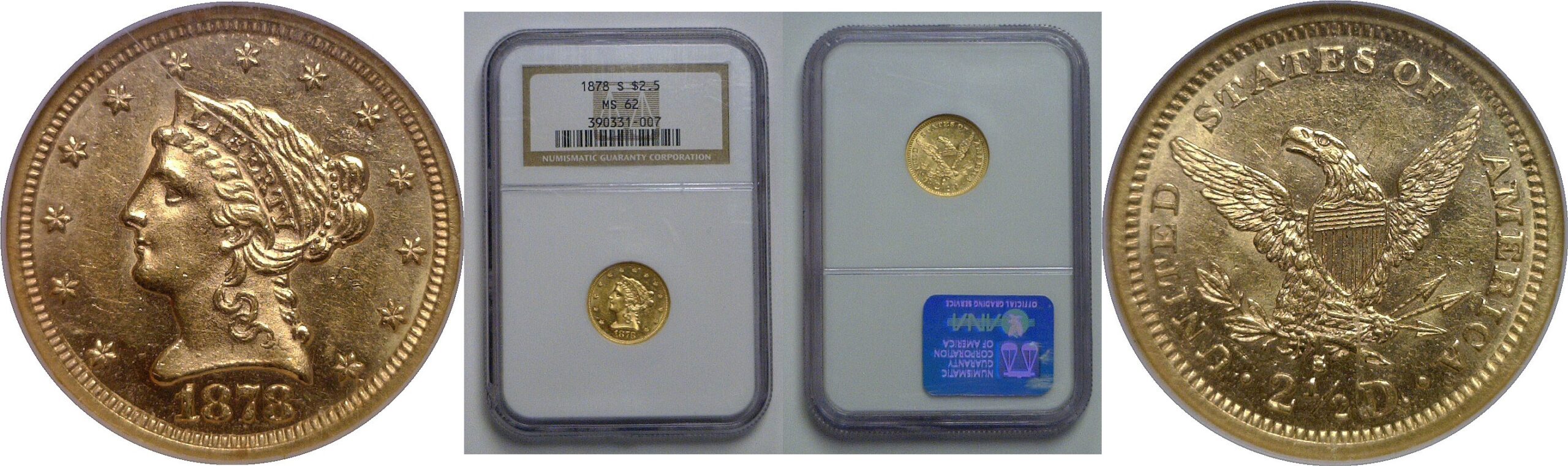 1878- S $2 1/2 Liberty   NGC MS-62