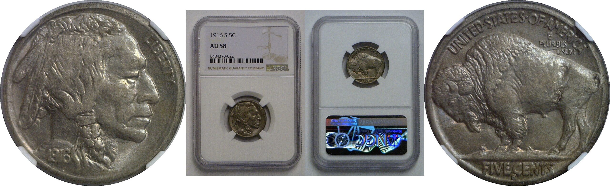 1916-S Buffalo Nickel   NGC AU-58