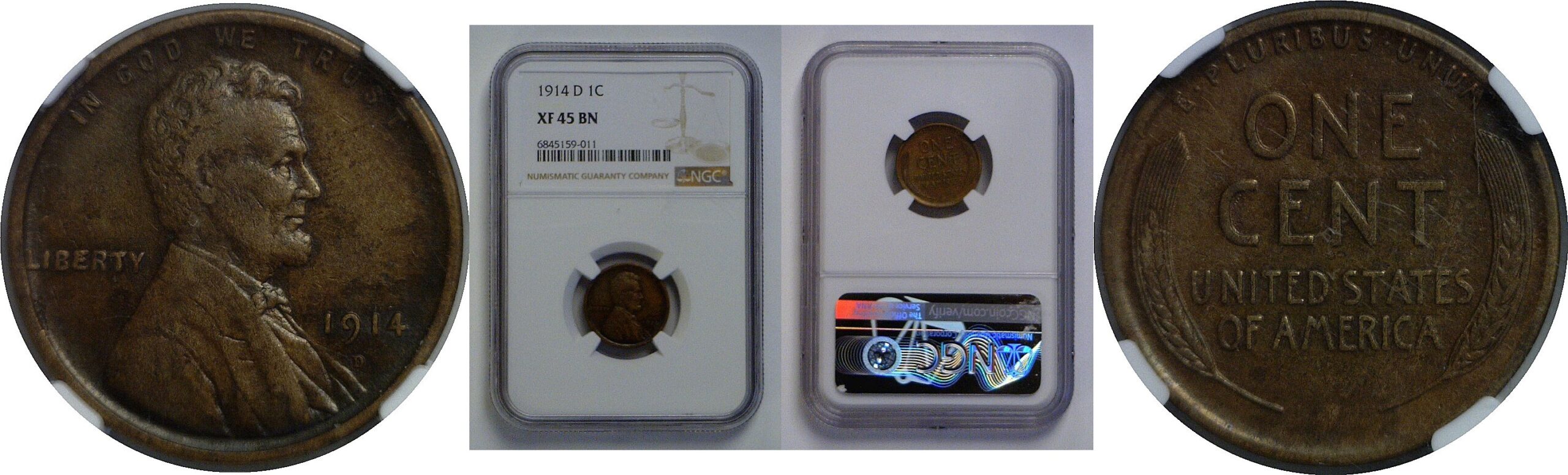1914-D  Lincoln Cent    NGC XF-45