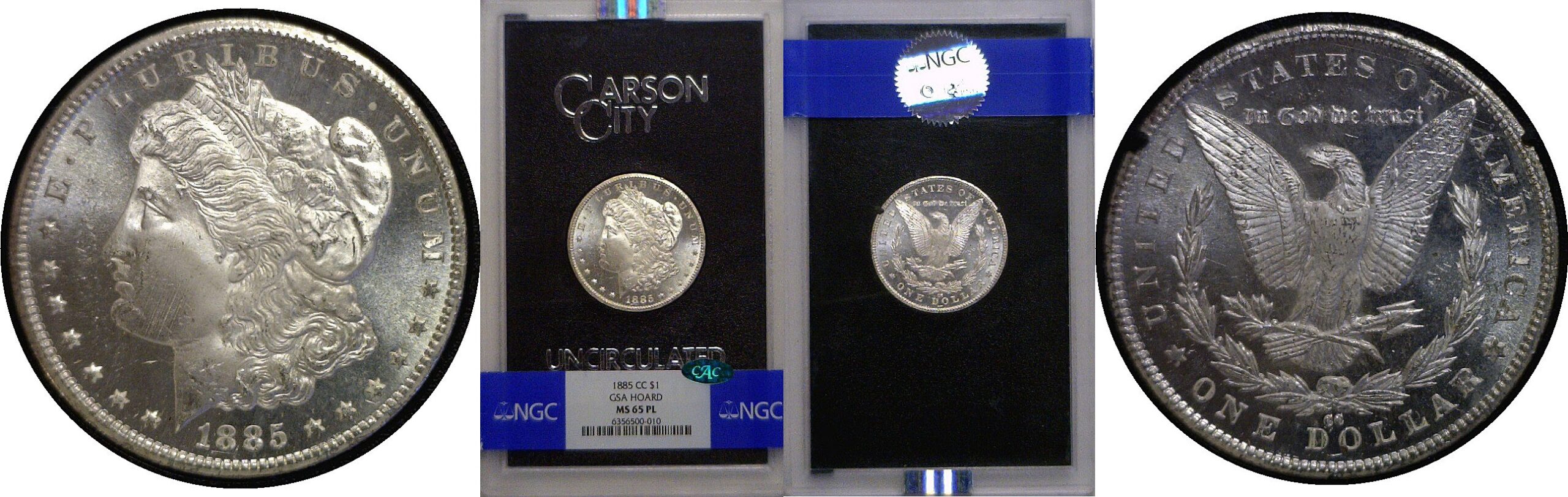 1885-CC Morgan Dollar   NGC MS-65 PL  CAC   GSA Plastic
