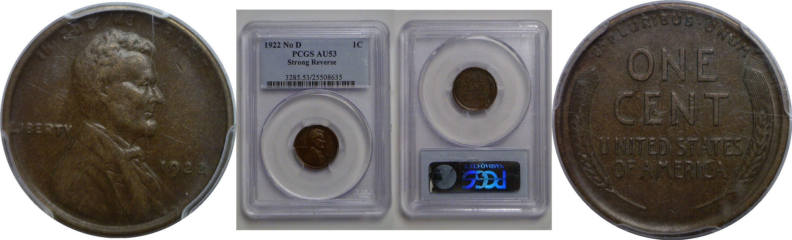 1922 No D   Lincoln Cent   PCGS AU-53