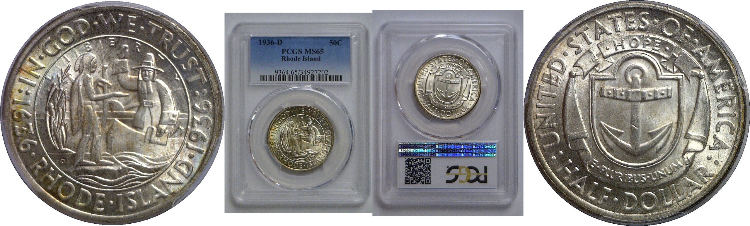1936-D Rhode Island Commemorative Half Dollar   PCGS MS-65
