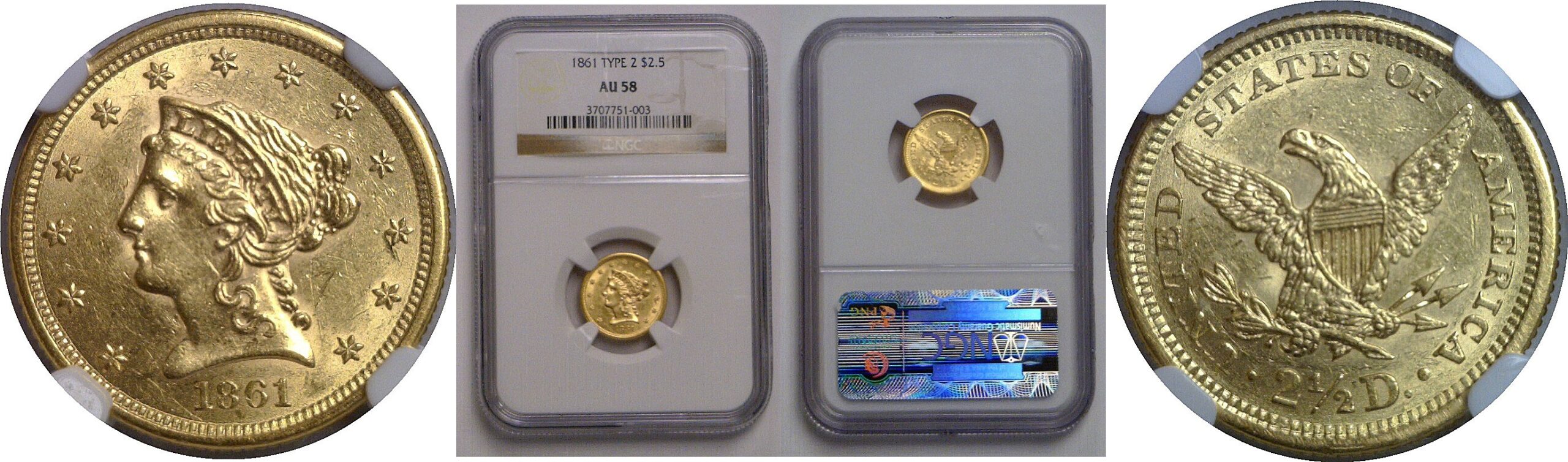 1861 $2 1/2 Liberty   NGC AU-58