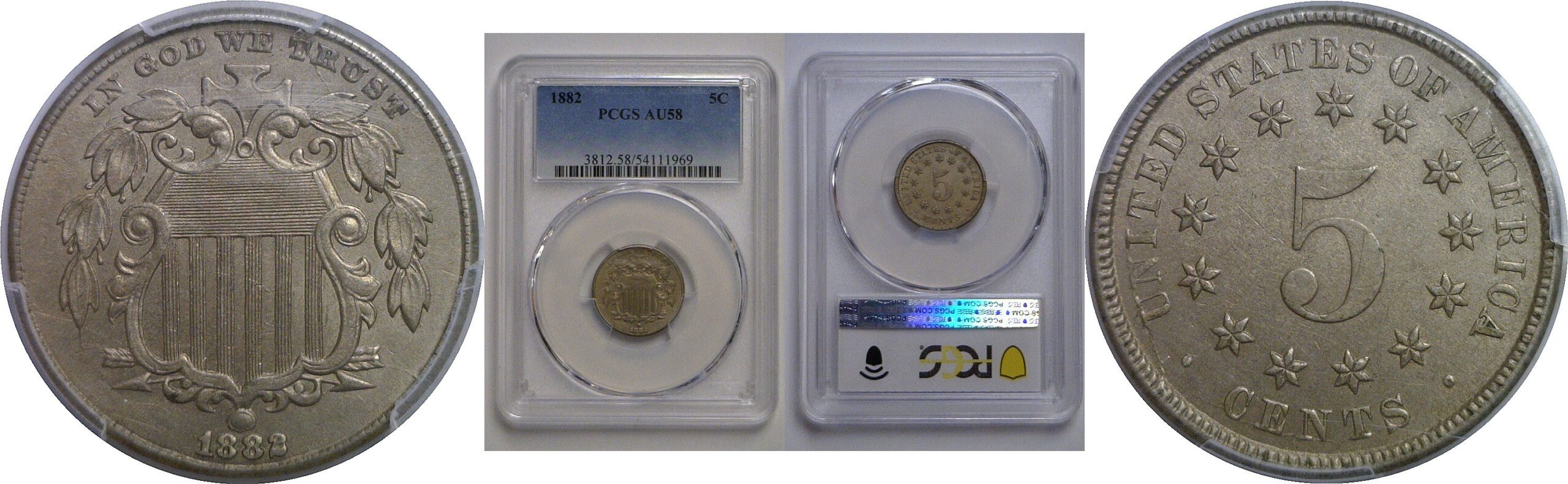 1882 Shield Nickel   PCGS AU-58