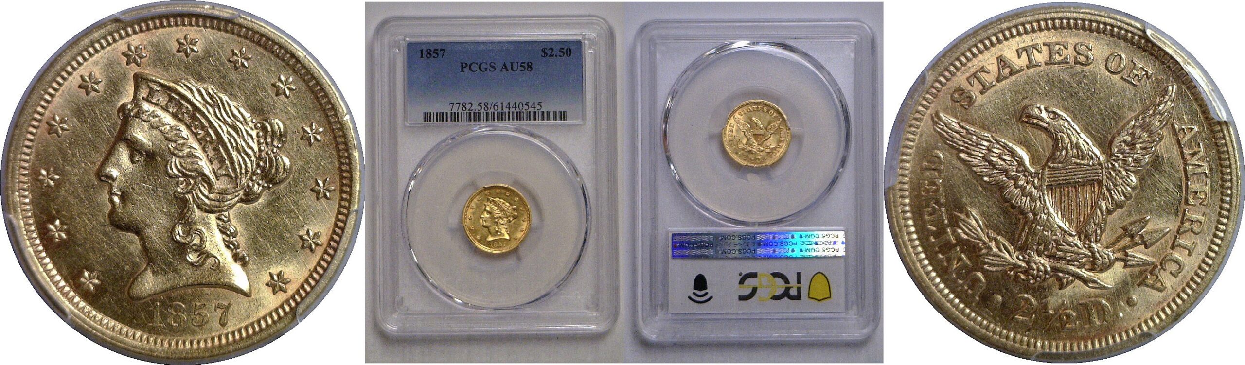 1857 $2 1/2 Liberty   PCGS AU-58