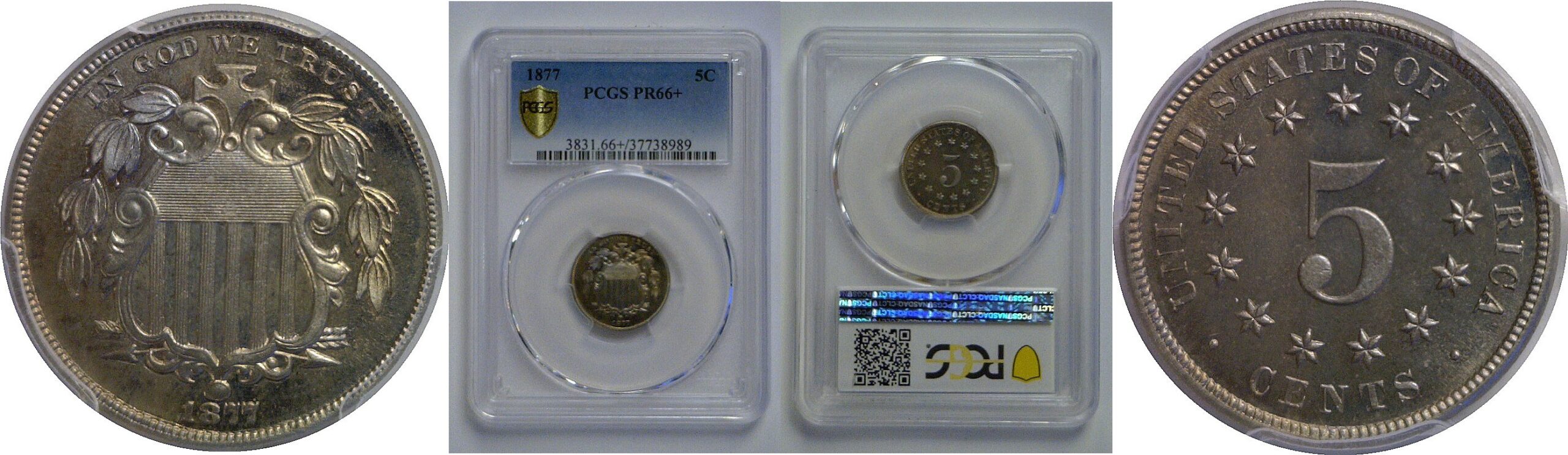 1877 Shield Nickel   PCGS PR-66+
