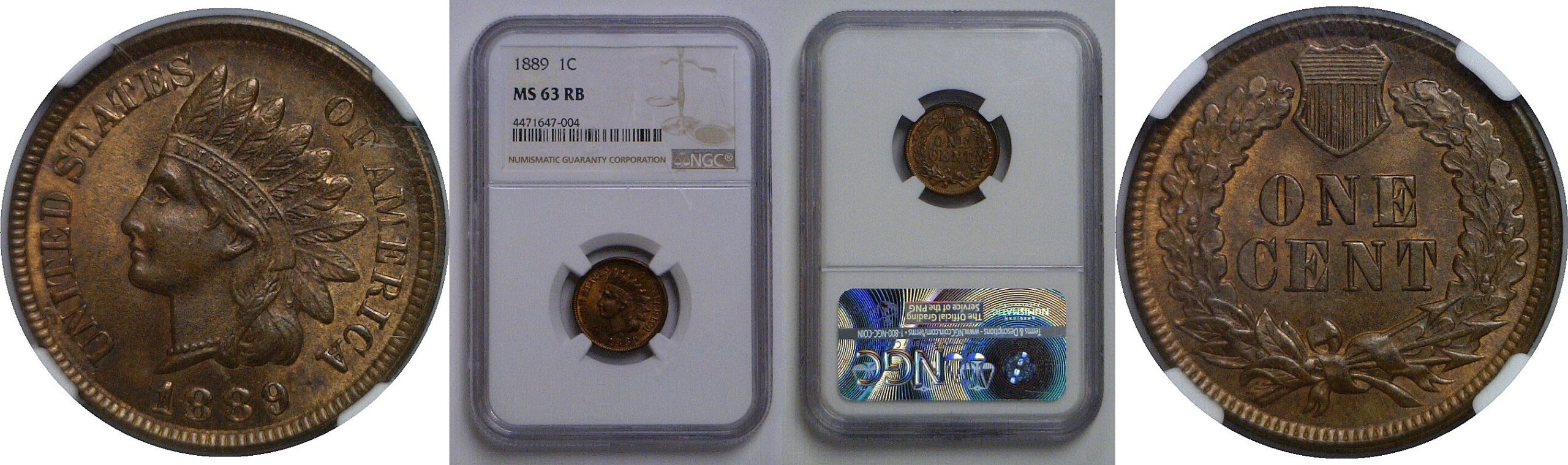 1889 Indian Head Cent   NGC MS-63 RB