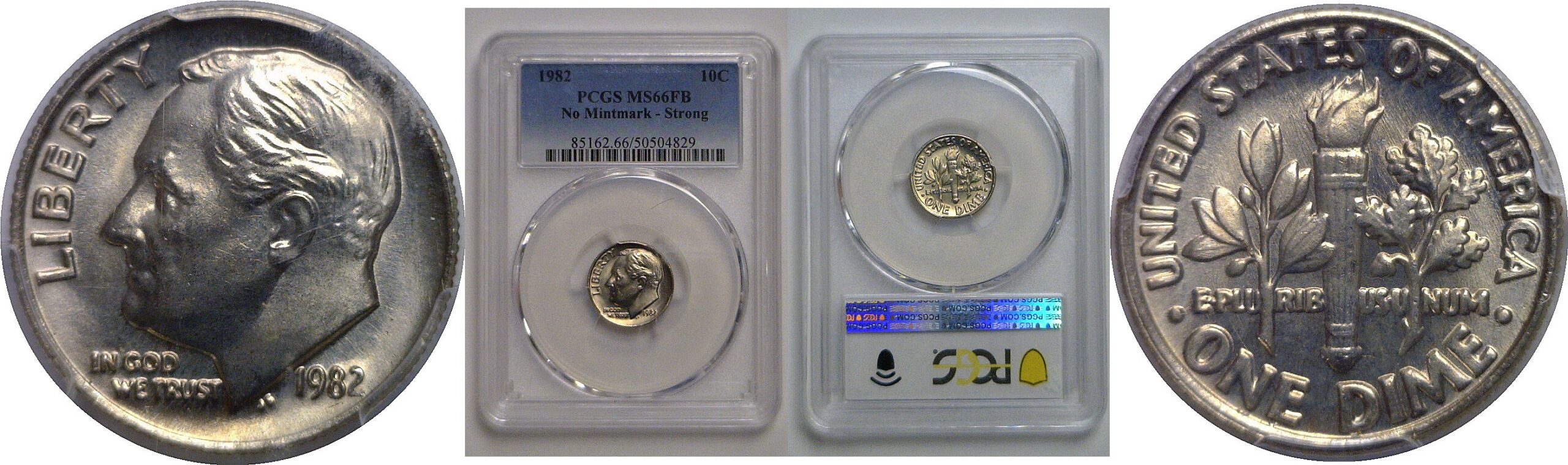 1982 No Mintmark - Strong   Roosevelt Dime   PCGS MS-66 FB