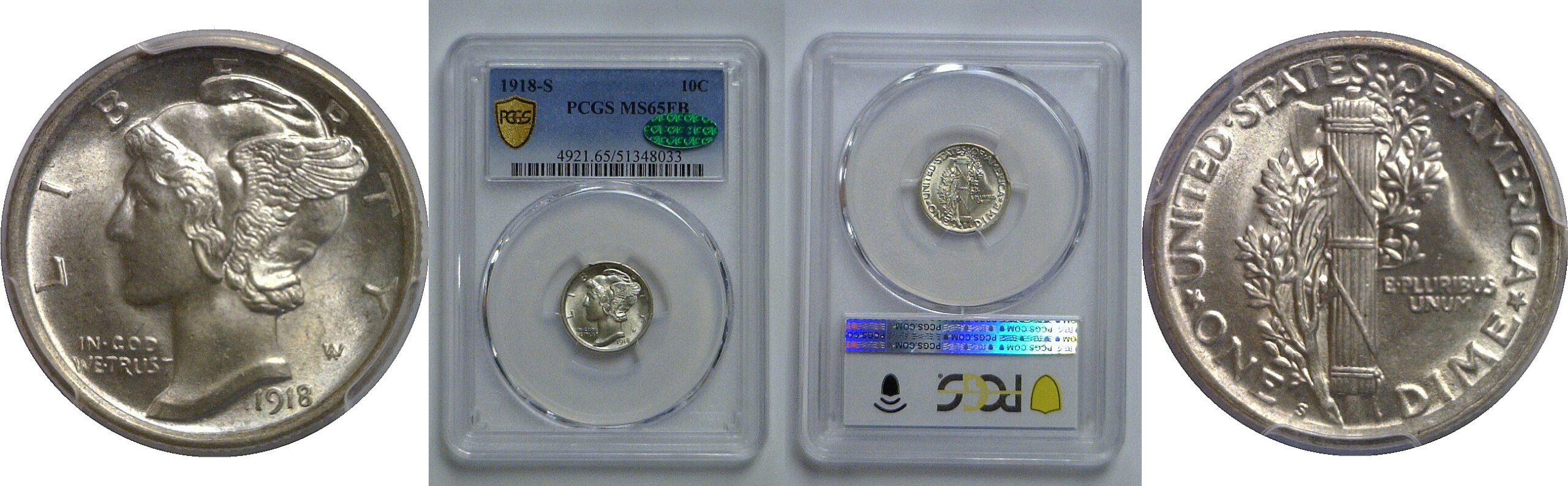 1918-S Mercury Dime    PCGS MS-65 FB  CAC