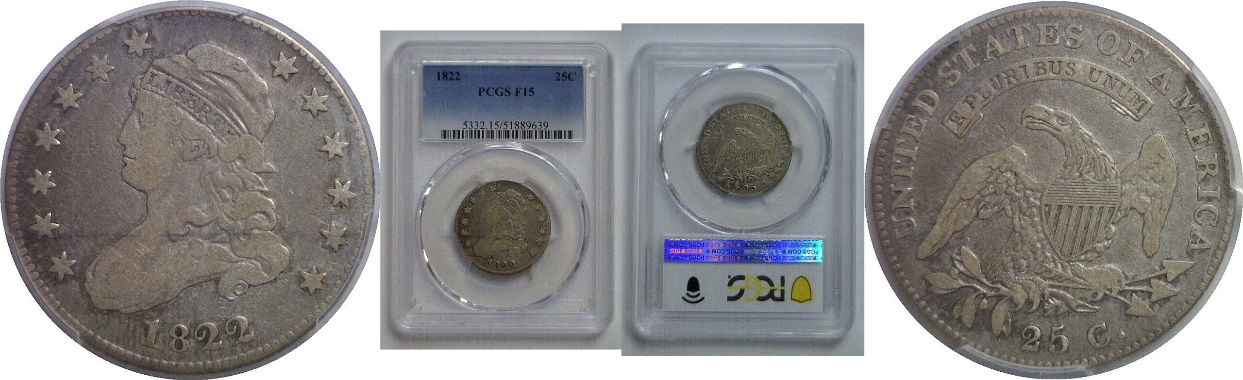 1822 Bust Quarter     PCGS F-15
