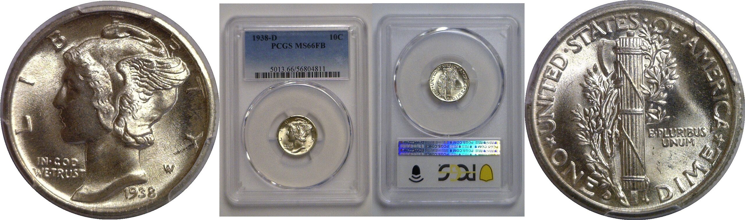 1938-D Mercury Dime   PCGS MS-66 FB