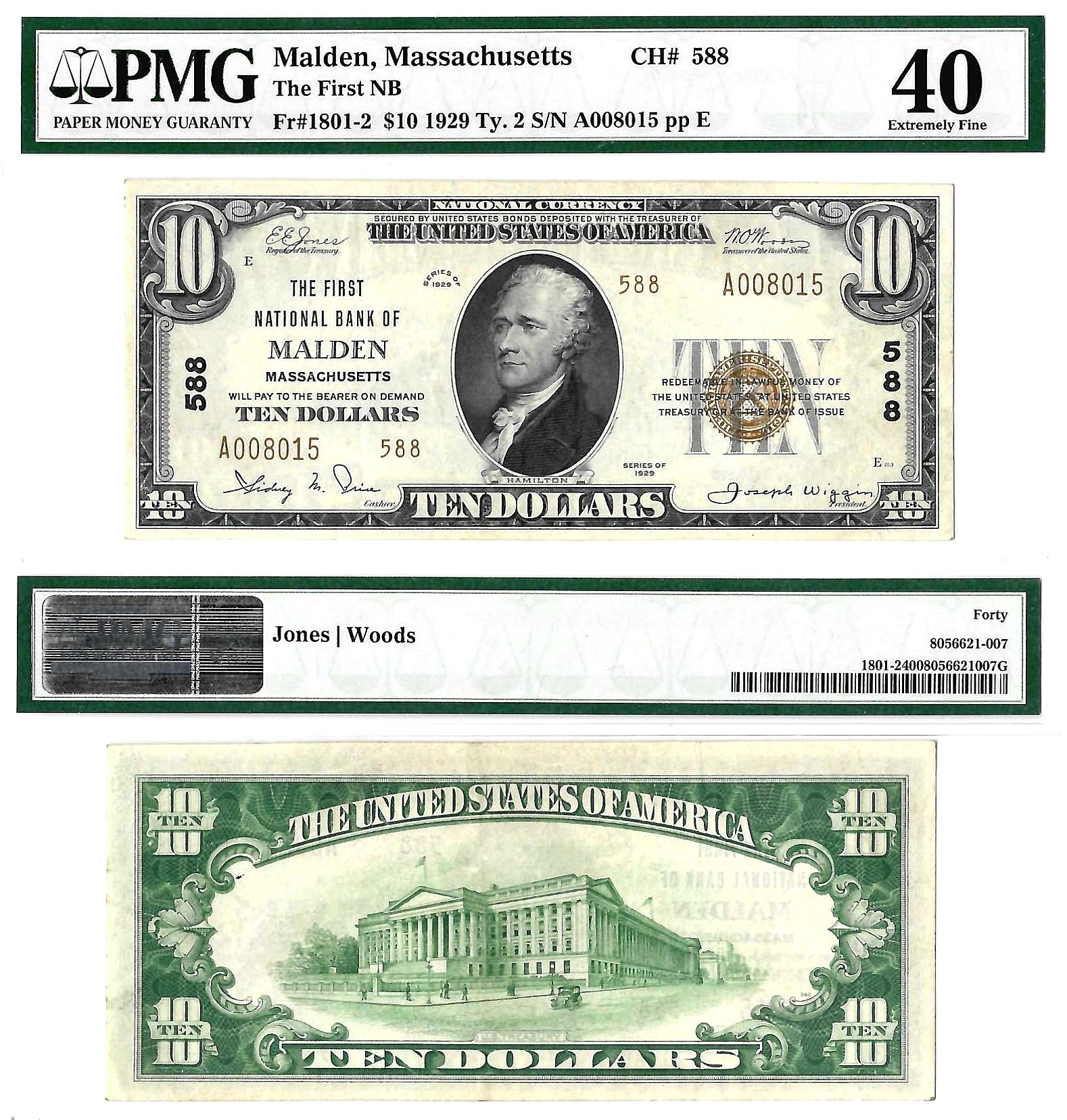 1929 $10 Malden, Massachusetts Charter 588 PMG XF 40