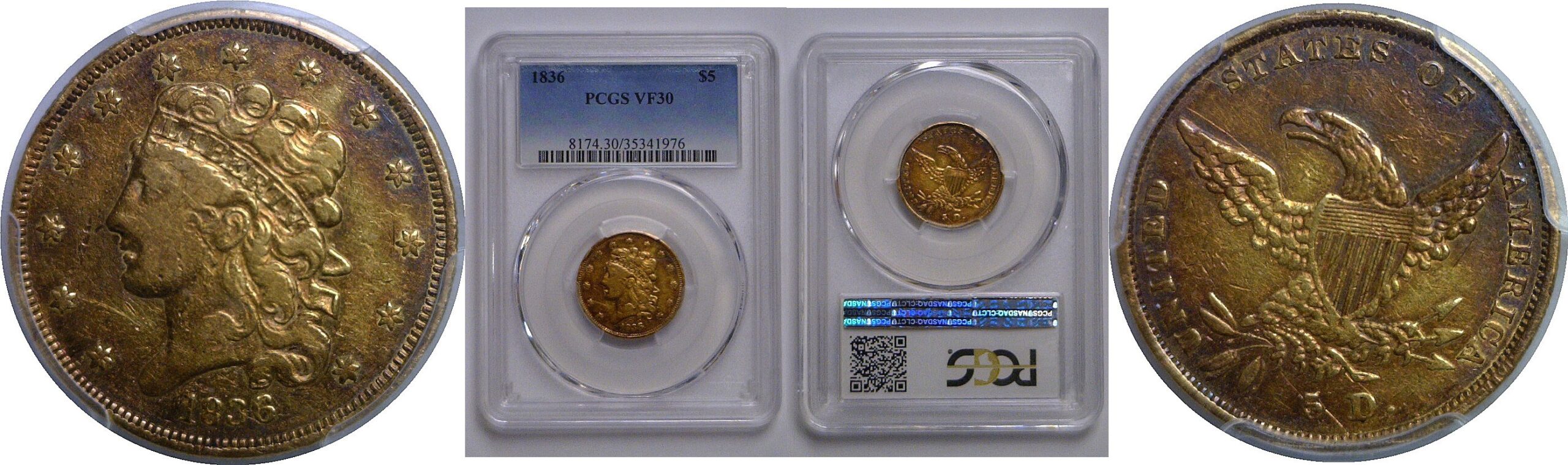 1836 $5 Classic   PCGS VF-30