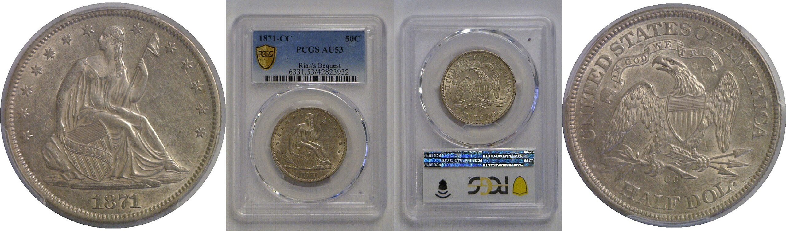 1871-CC Seated Liberty Half Dollar    PCGS AU-53