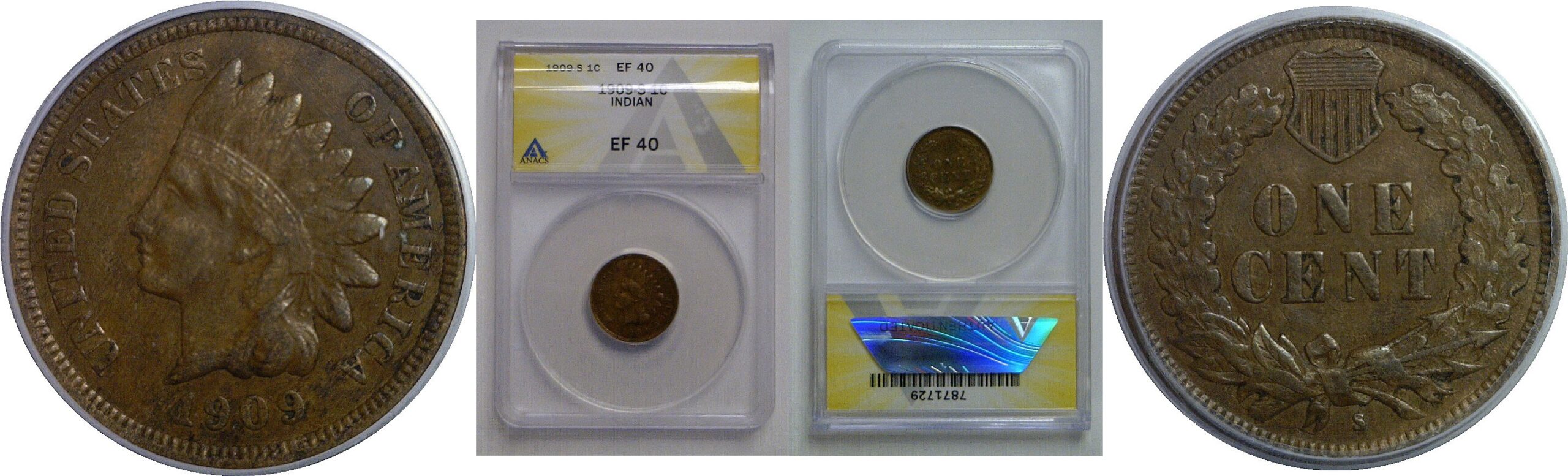 1909-S Indian Head Cent   ANACS EF-40
