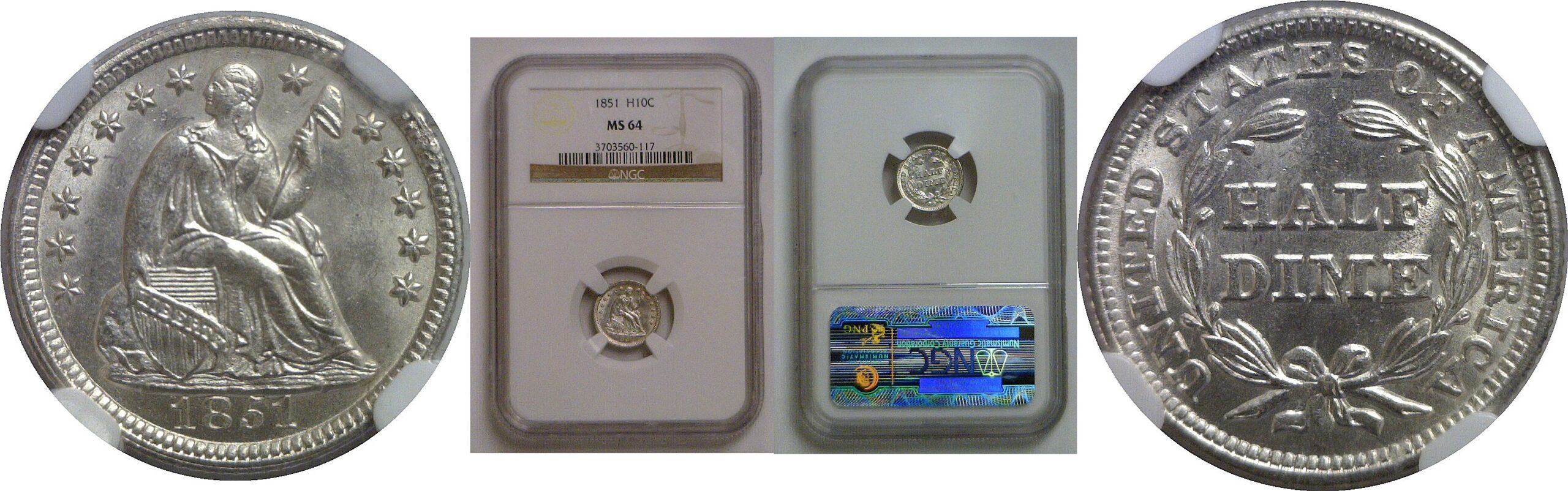 1851 Seated Liberty Half Dime   NGC MS-64