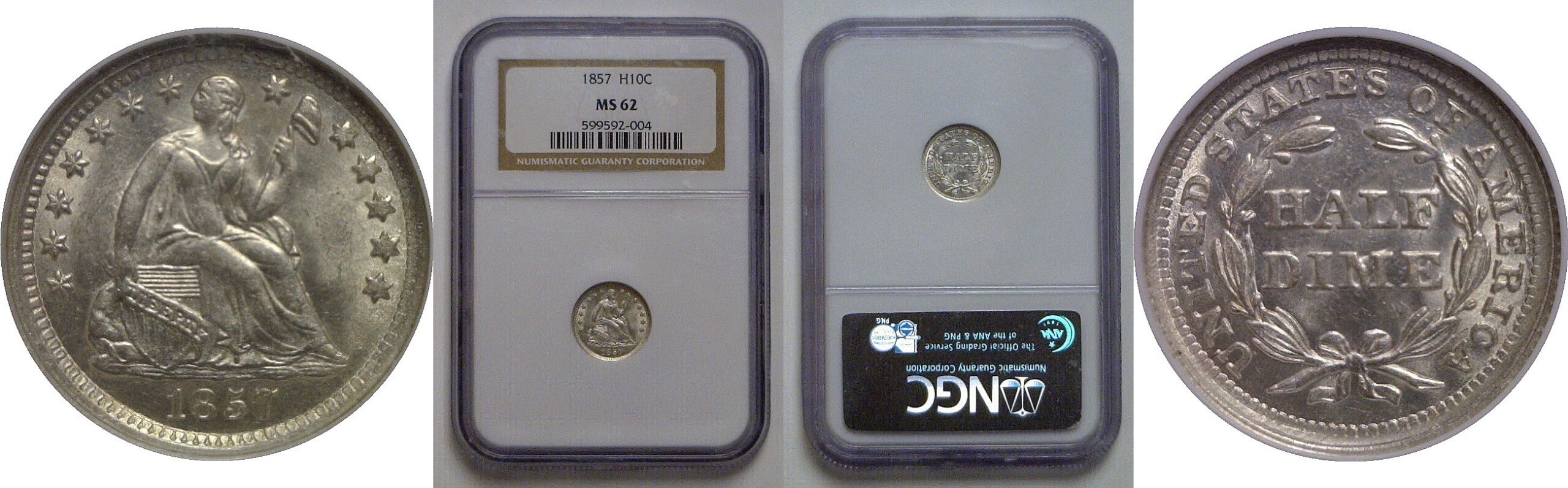 1857 Seated Liberty Half Dime   NGC MS-62