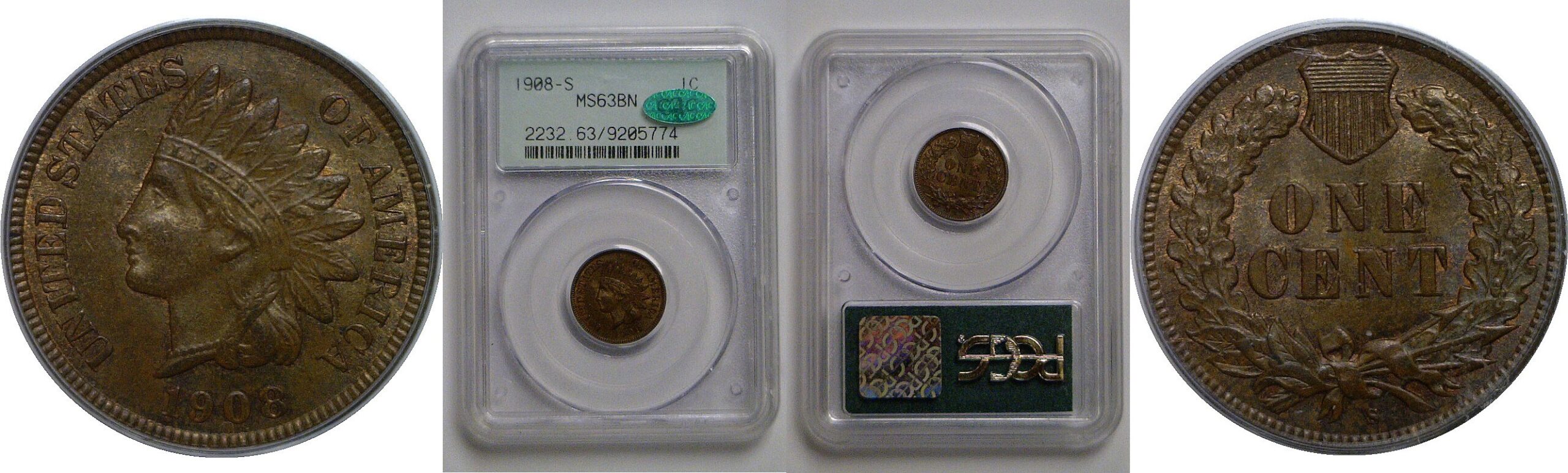 1908-S Indian Head Cent    PCGS MS-63 BN  CAC