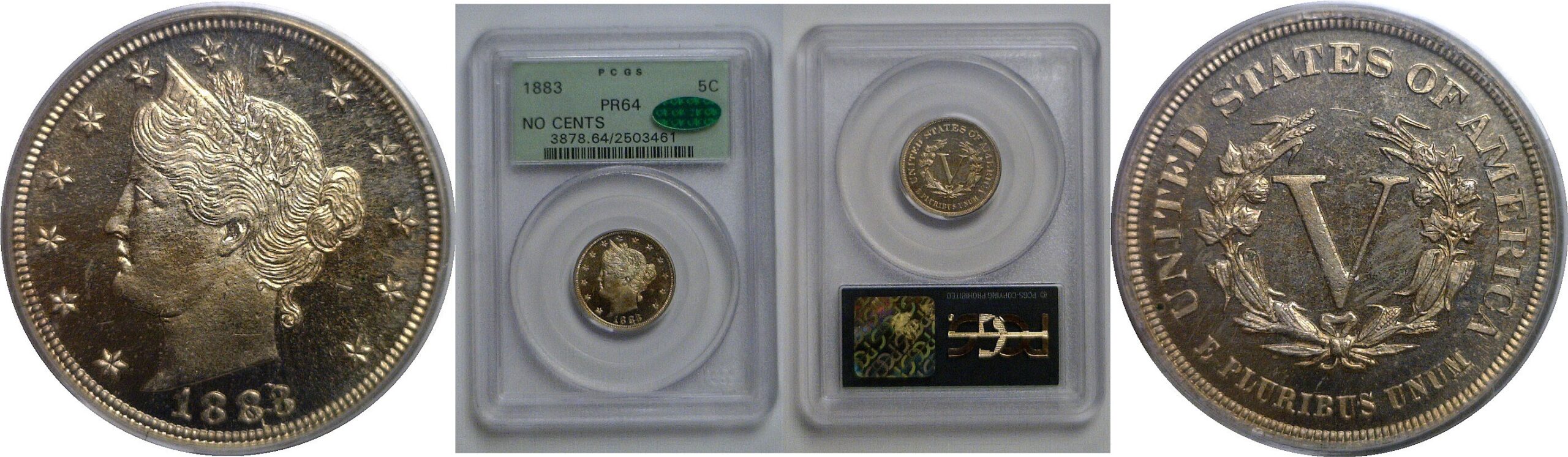 1883 No CENTS   Liberty Nickel   PCGS PR-64  CAC