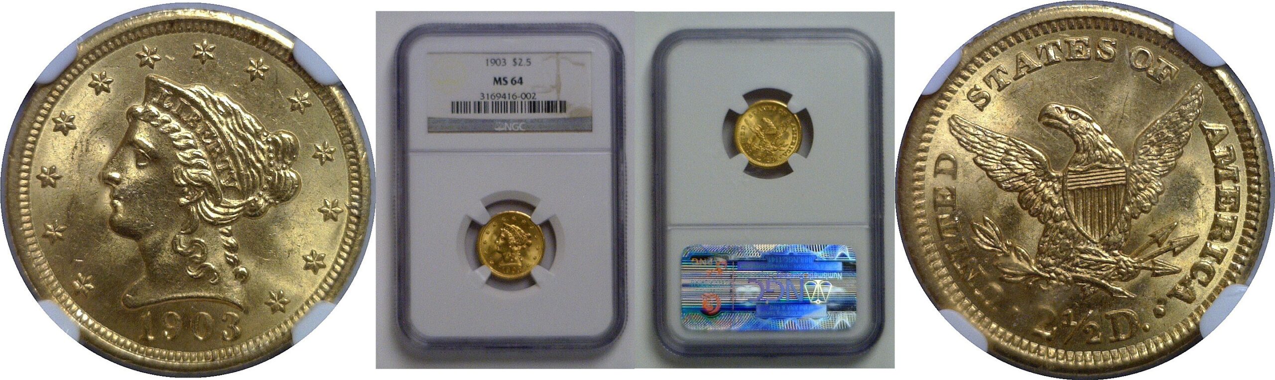 1903 $2 1/2 Liberty   NGC MS-64