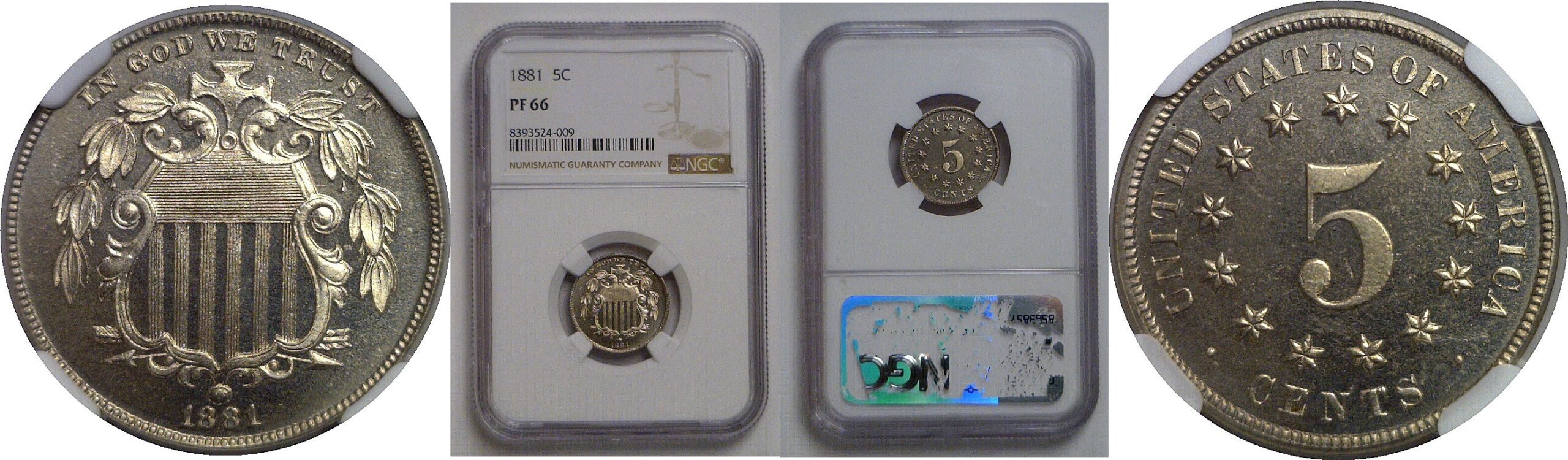 1881 Shield Nickel   NGC PF-66
