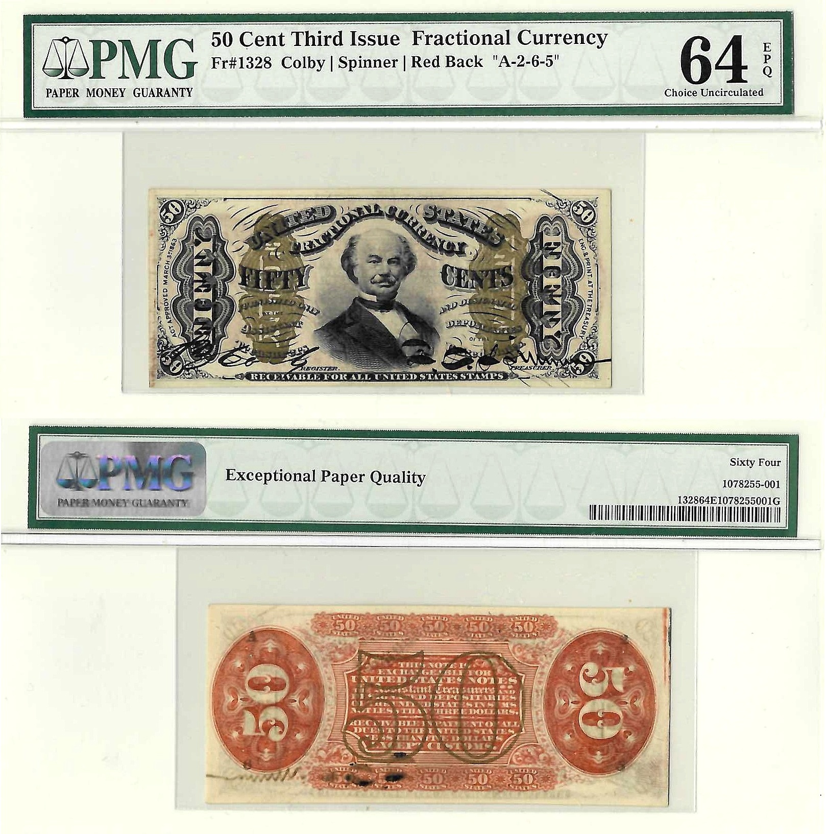 50 Cents Third Issue Fractional Currency Fr. 1328 PMG Choice CU-64 EPQ