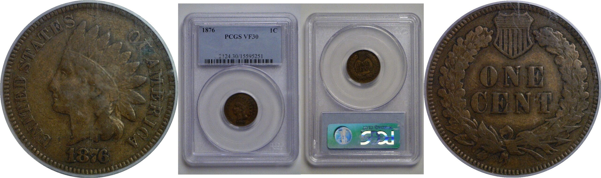 1876 Indian Head Cent   PCGS VF-30