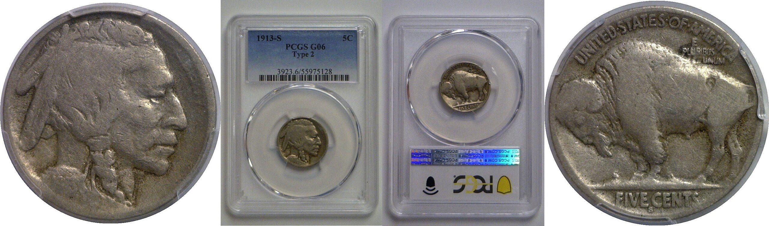 1913-S T-2   Buffalo Nickel   PCGS G-6