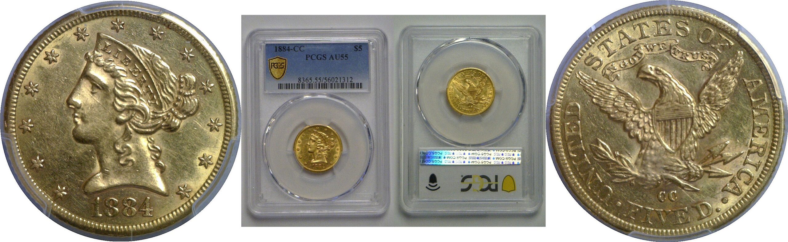1884-CC $5 Liberty   PCGS AU-55