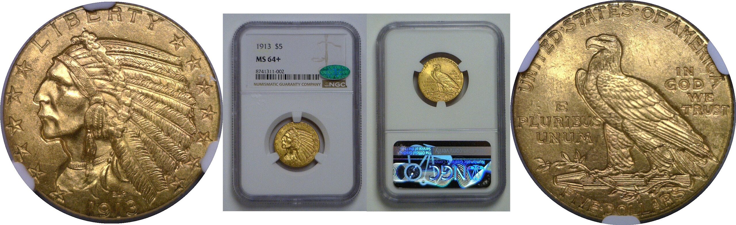 1913 $5 Indian   NGC MS-64+ CAC