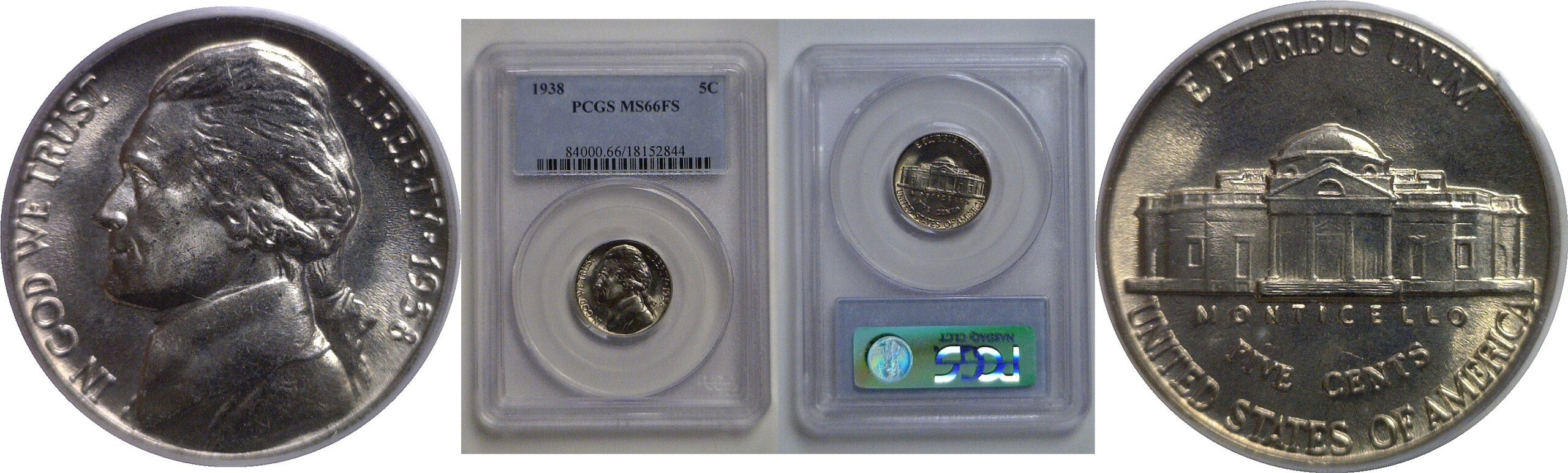 1938 Jefferson Nickel   PCGS MS-66 FS