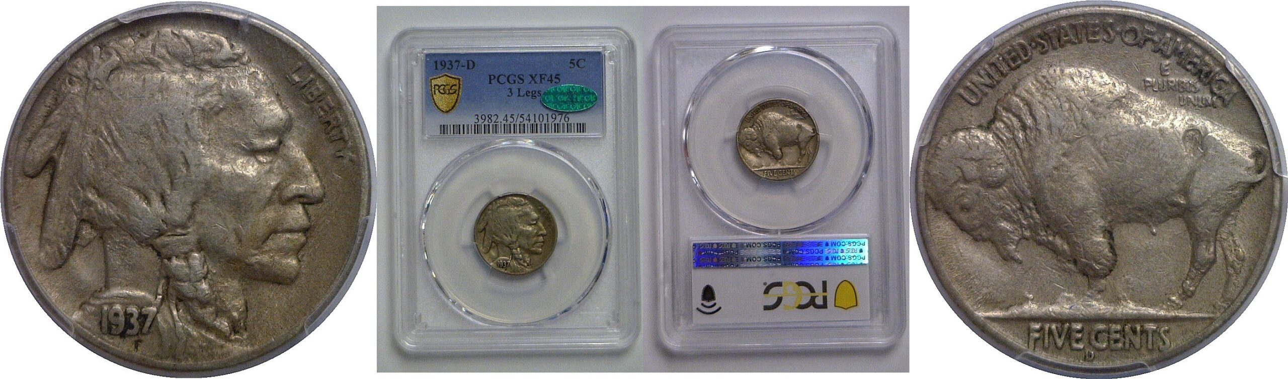 1937-D 3 Legs   Buffalo Nickel   PCGS XF-45 CAC