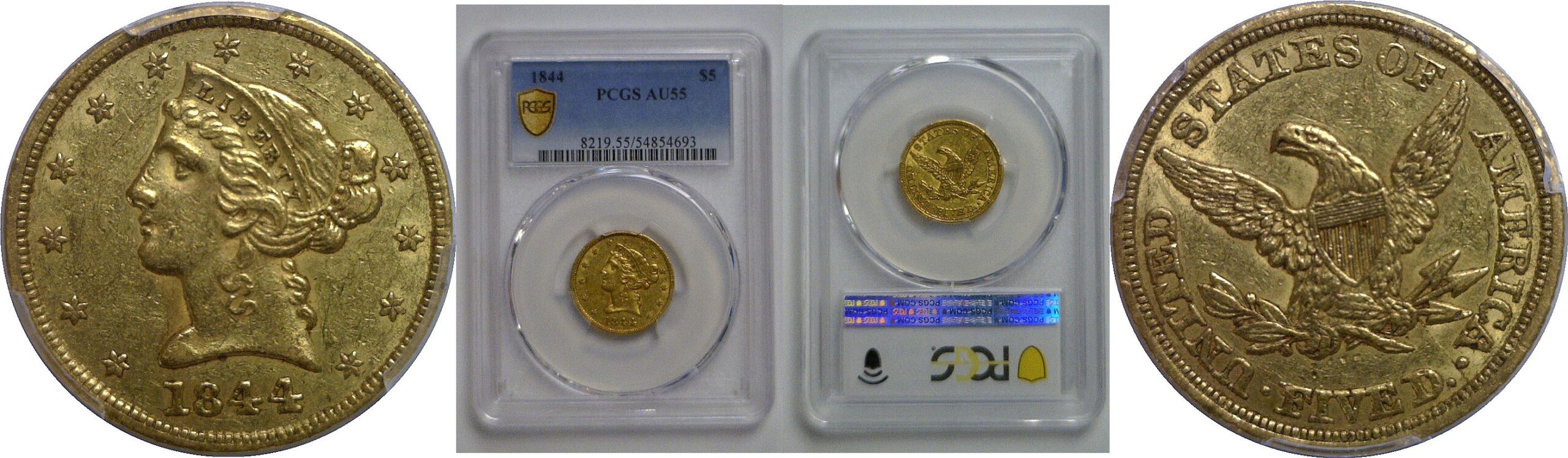 1844 $5 Liberty   PCGS AU-55