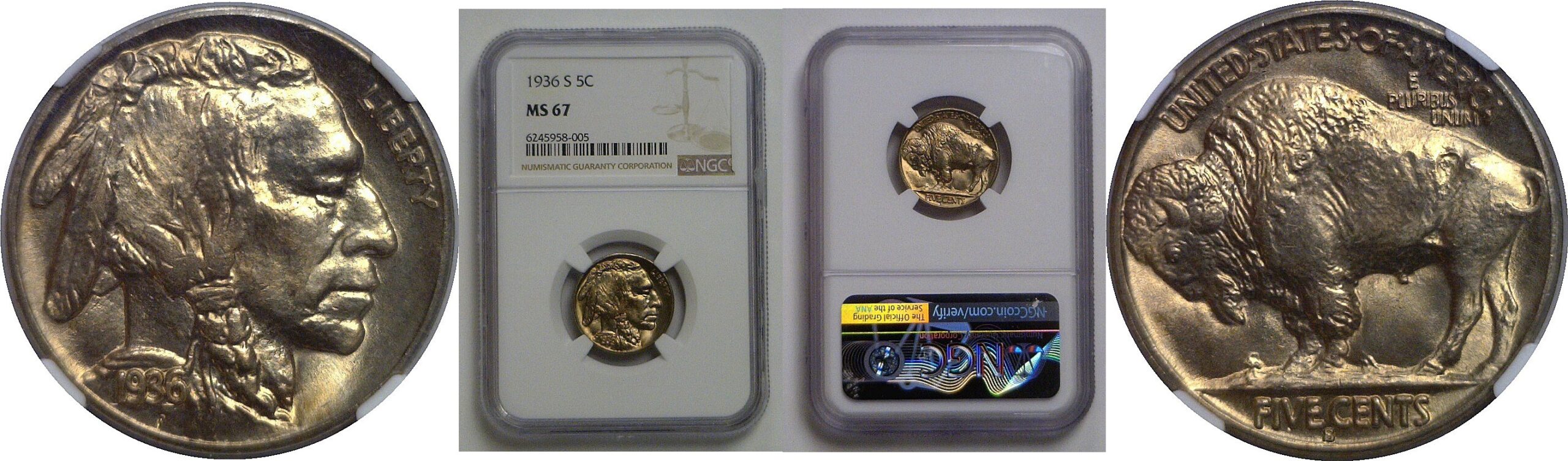 1936-S  Buffalo Nickel  NGC MS-67