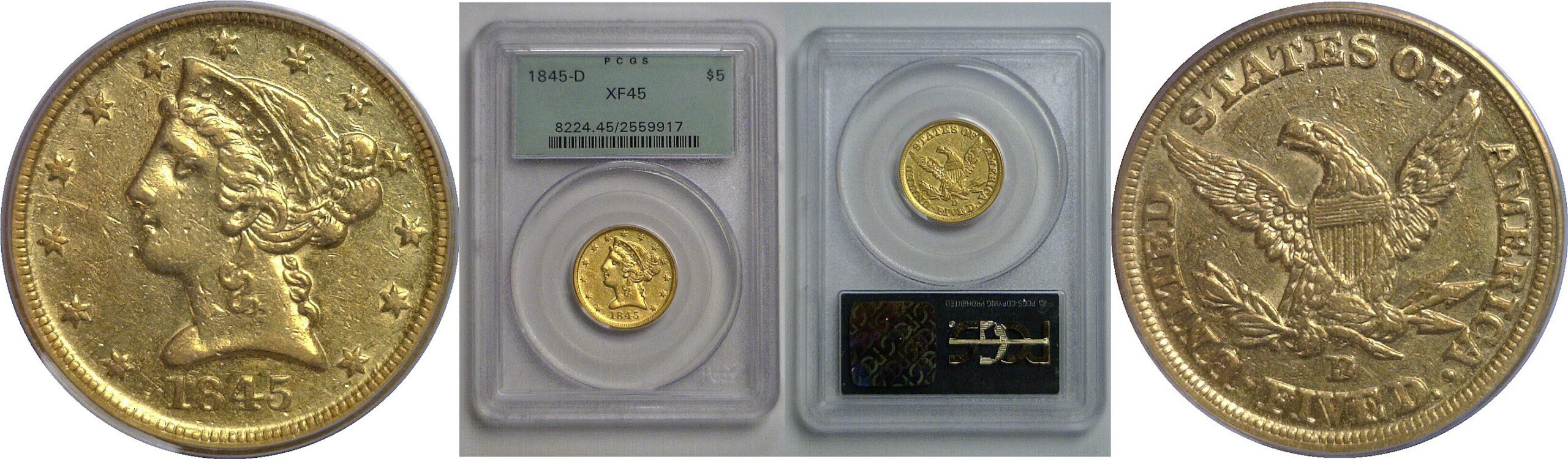 1845-D $5 Liberty   PCGS XF-45