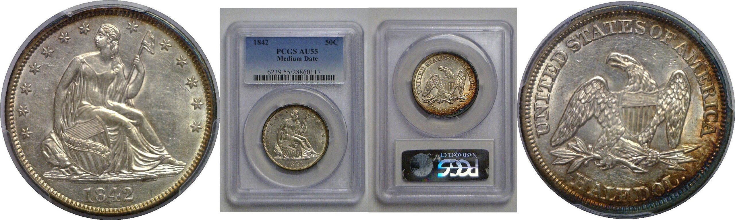 1842 Seated Liberty Half Dollar   PCGS AU-55