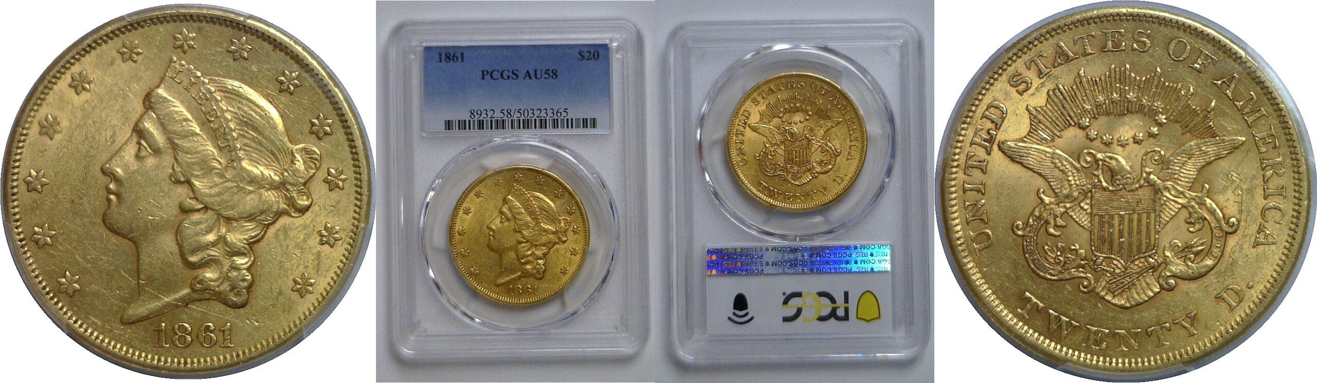 1861 $20 Liberty   PCGS AU-58