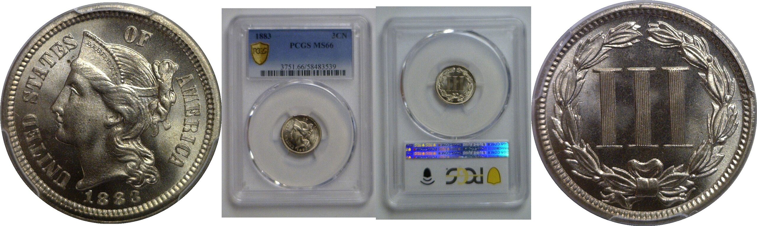 1883 Nickel Three Cent   PCGS MS-66