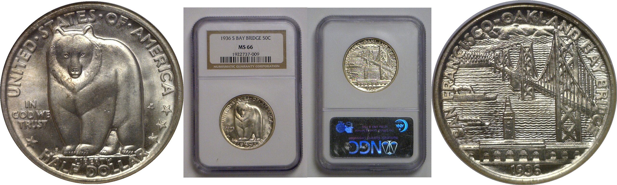1936-S Bay Bridge Commemorative Half Dollar   NGC MS-66