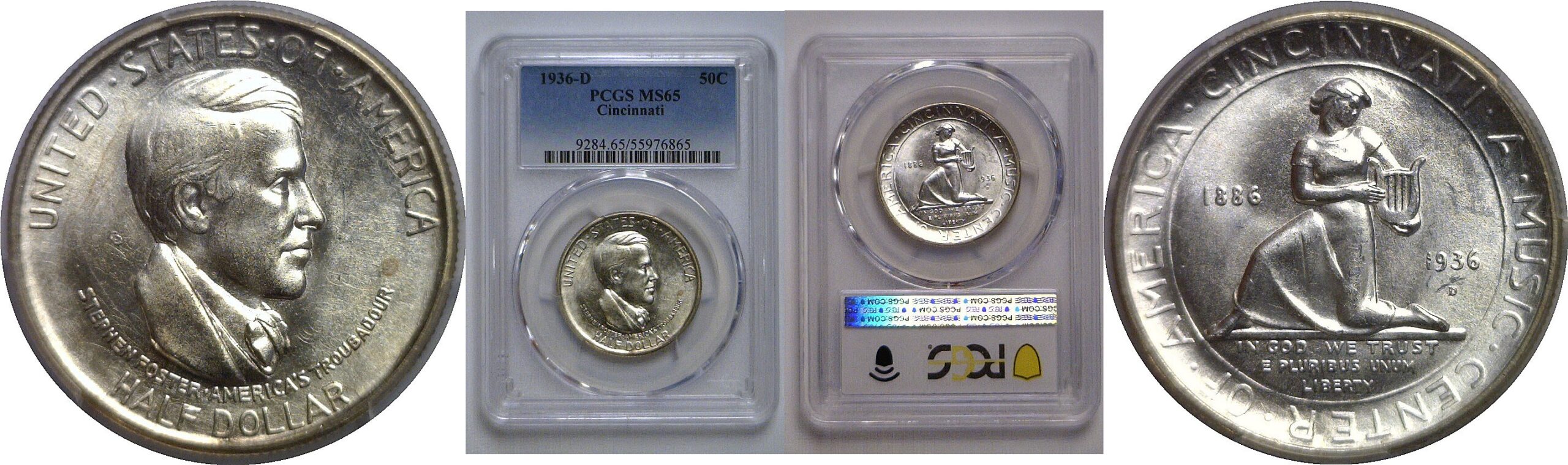 1936-D Cincinnati Commemorative Half Dollar   PCGS MS-65