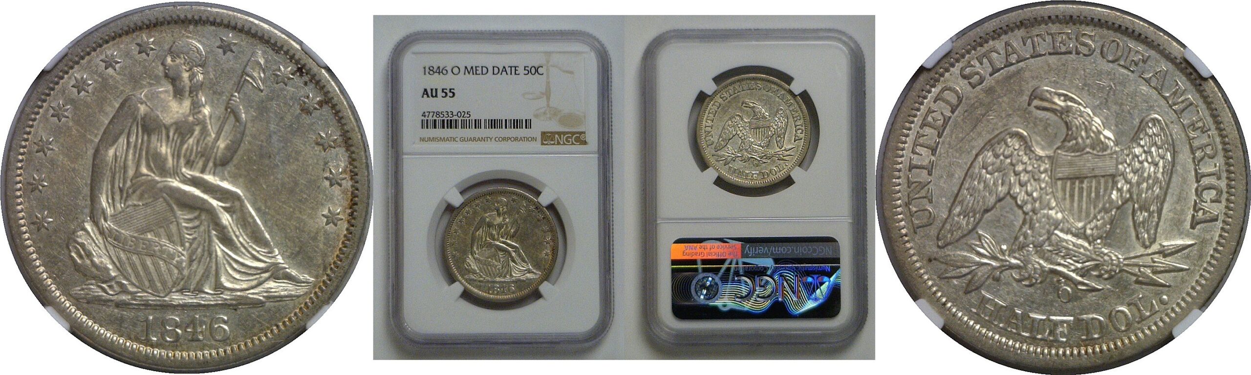 1846-O Seated Liberty Half Dollar   NGC AU-55