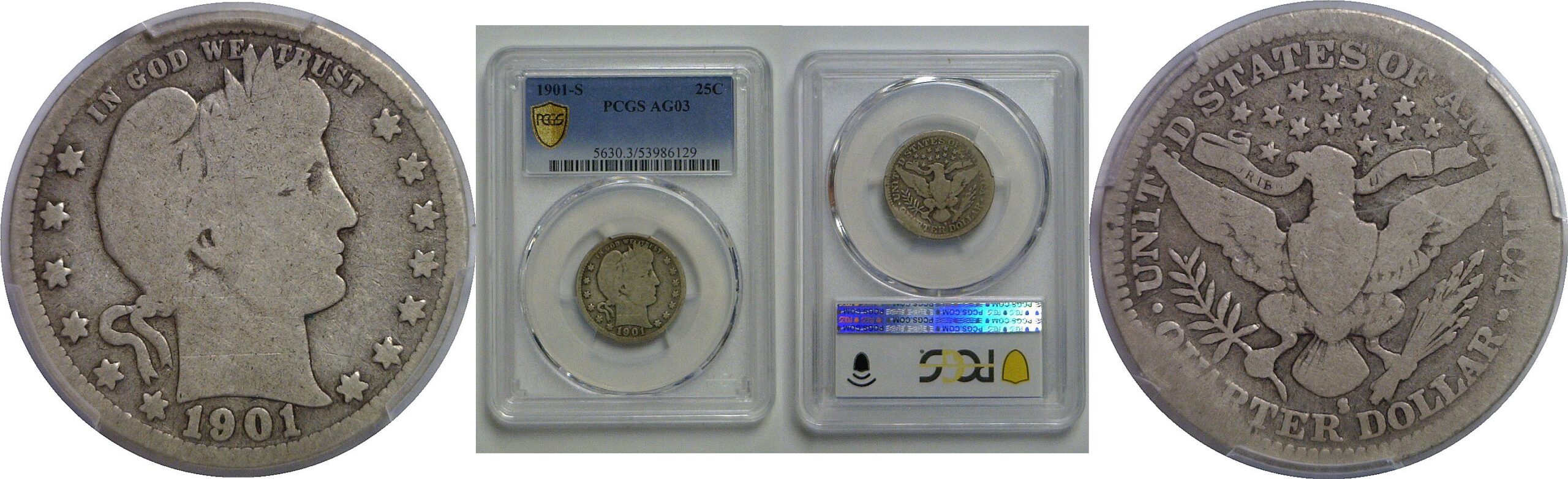 1901-S Barber Quarter   PCGS AG-3