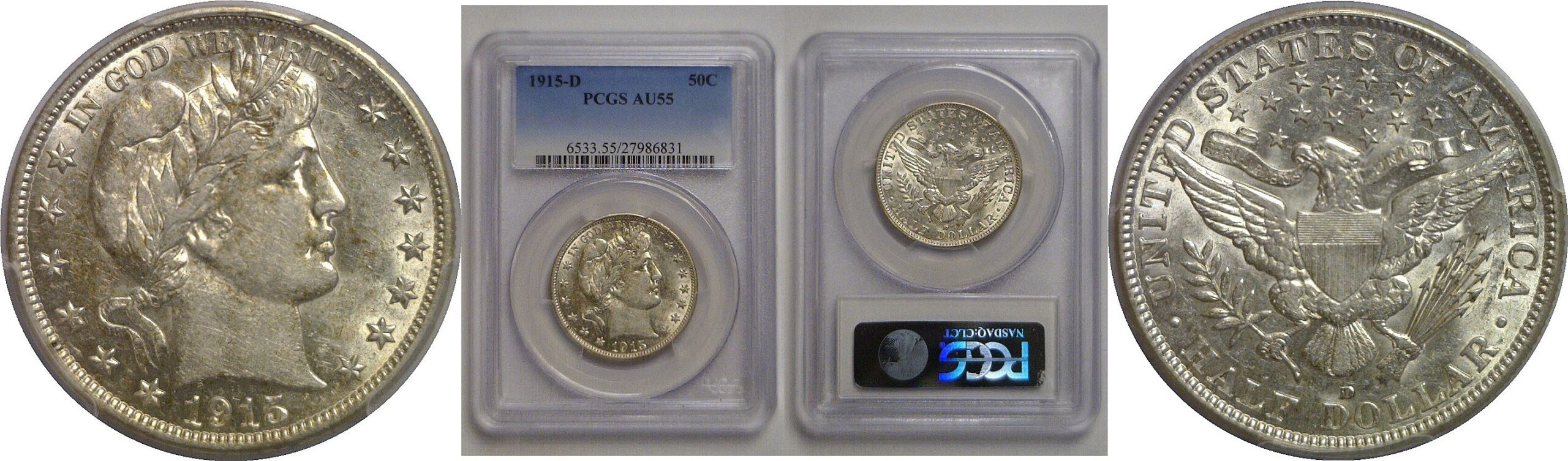1915-D Barber Half Dollar   PCGS AU-55