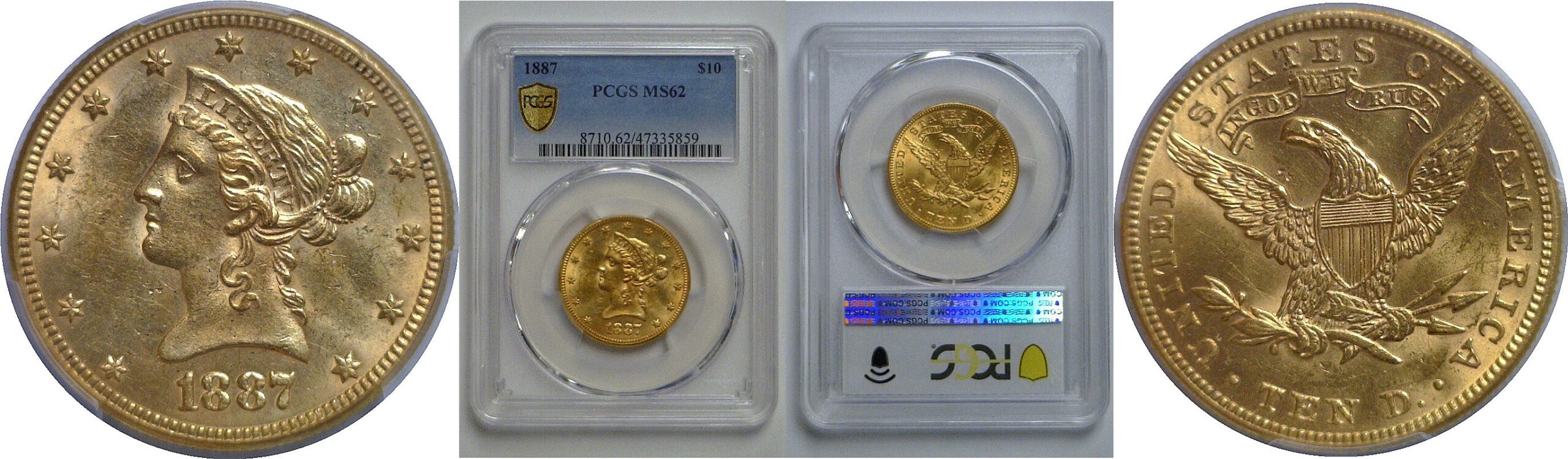1887 $10 Liberty   PCGS MS-62