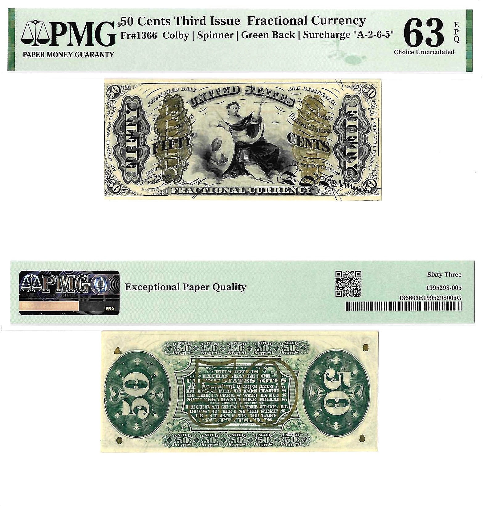 50 Cents Third Issue Fractional Currency Fr. 1366 PMG Choice UNC 63 EPQ