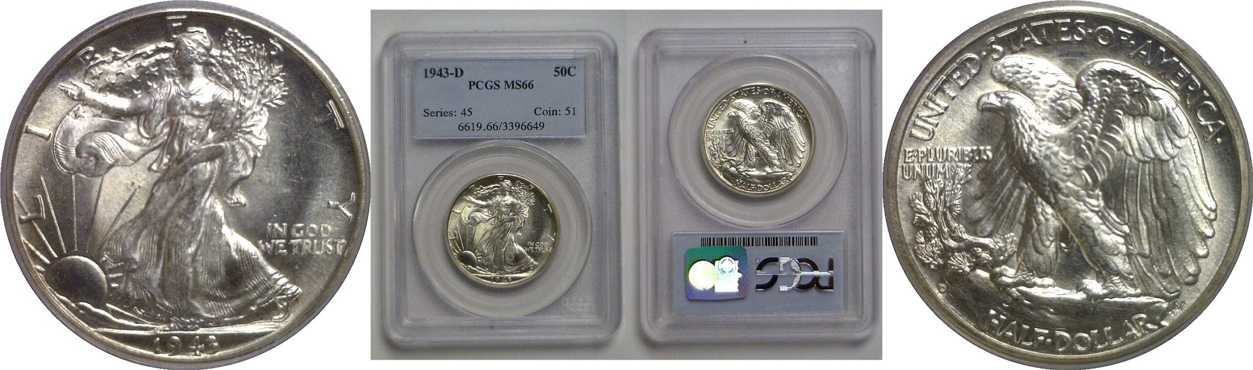 1943-D Walking Liberty Half Dollar   PCGS MS-66