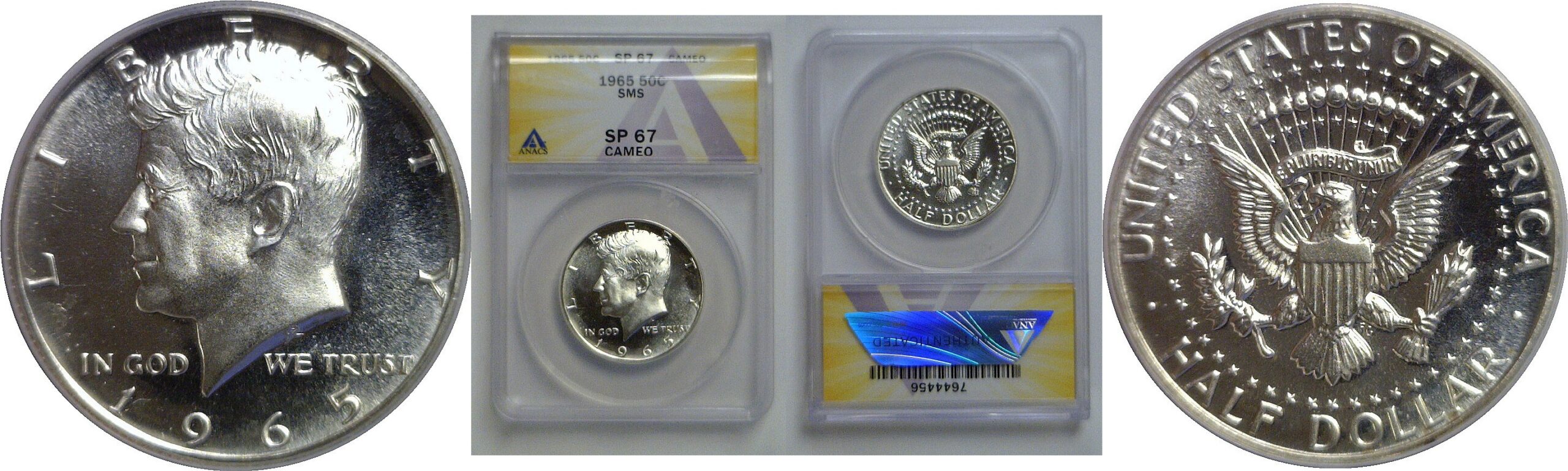 1965 SMS   Kennedy Half Dollar   ANACS SP-67 Cameo