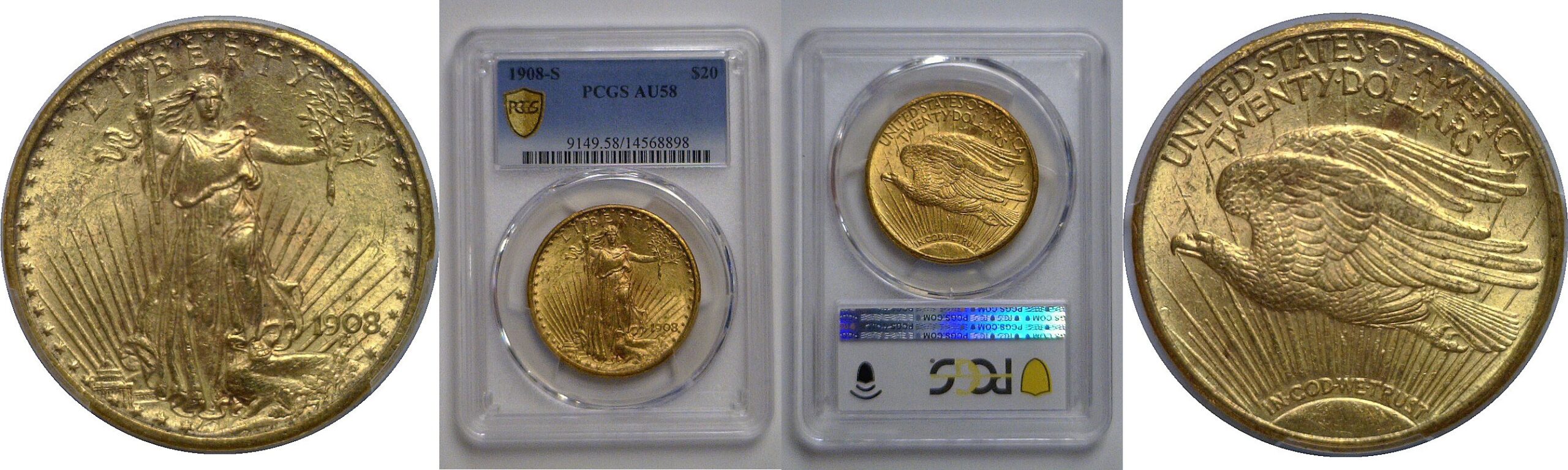 1908-S $20 St. Gaudens   PCGS AU-58