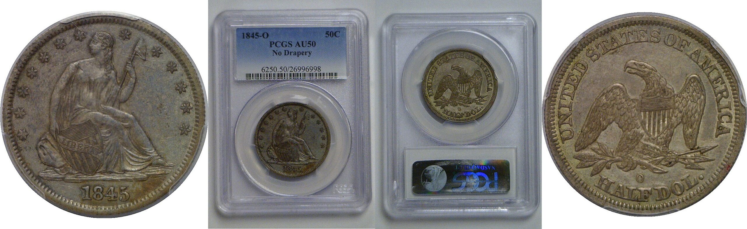 1845-O Seated Liberty Half Dollar   PCGS AU-50